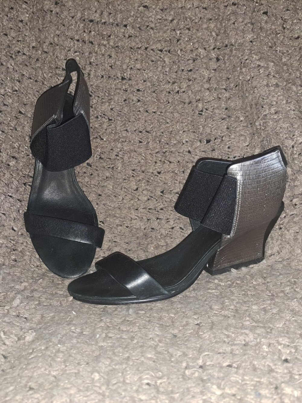 UNITED NUDE-Raila Mid-Black/Silver Metallic-Elastic Band Heels-Sz 38-Excellent